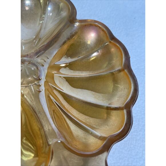VTG Jeannette Glass Marigold Carnival Glass Doric Pattern Clover Nut Dish - Picture 2 of 6